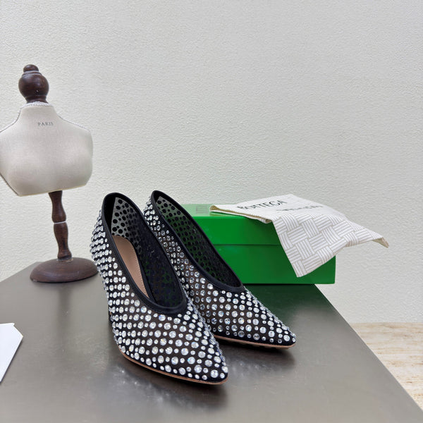 BV Rhinestones Sofia Pump 90mm Black Mesh 428482