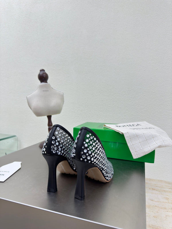 BV Rhinestones Sofia Pump 90mm Black Mesh 428482