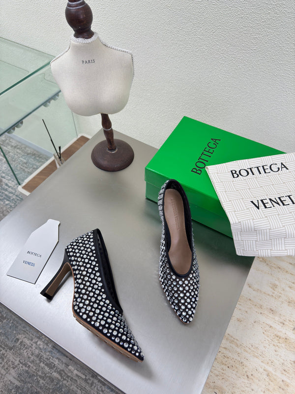 BV Rhinestones Sofia Pump 90mm Black Mesh 428482
