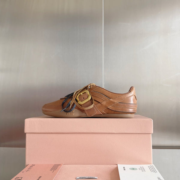 Miu Sneakers With Buckle Brown Leather 509754