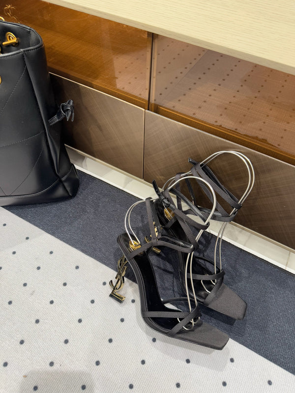 SATIN OPYUM HIGH SANDALS BLACK