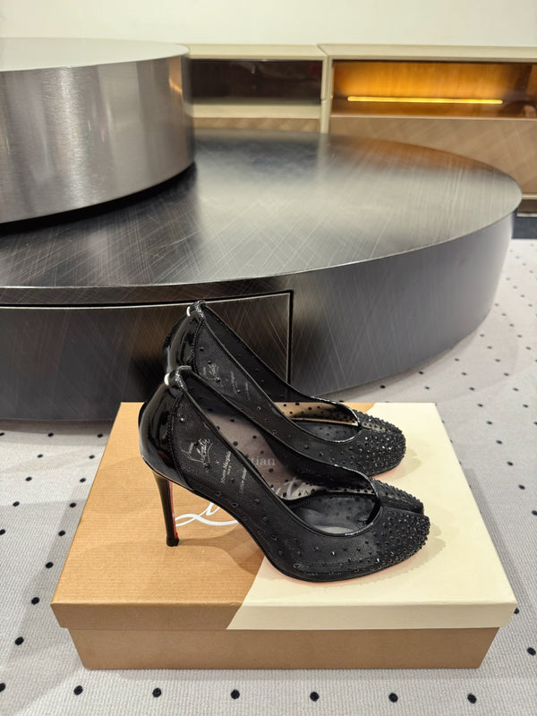 CL x Margiela 25 Diamond Pumps Black Fabric Lace Swarovski 296038