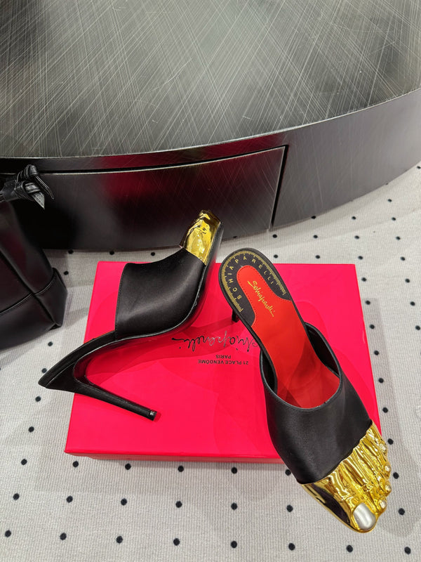 CL 25 Elsa Schiapar Mules Black Gold Silk 321607