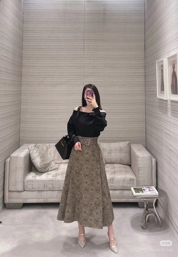 Gonna lunga in cotone con stampa farfalla CD