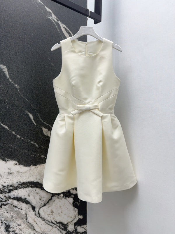 CD 25 Bow Sleeveless Mini Dress White Satin
