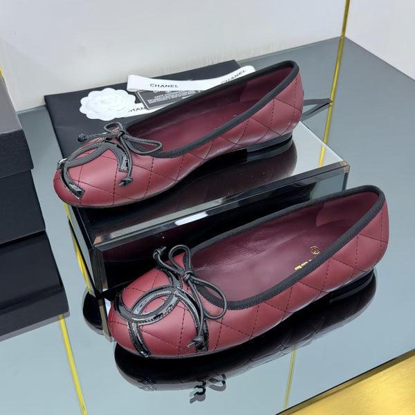CC 25 Cambon Ballet Flat Burgundy Black Quilted Calfskin