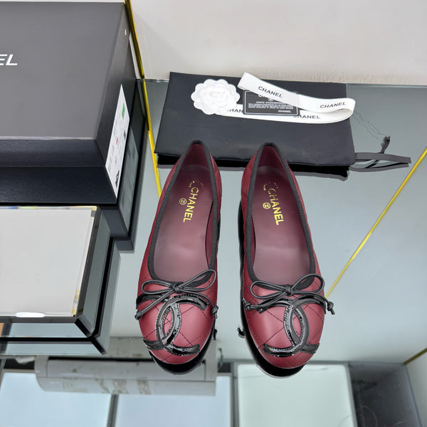 CC Loafers Burgundy Sheepskin Mix Bow 297793