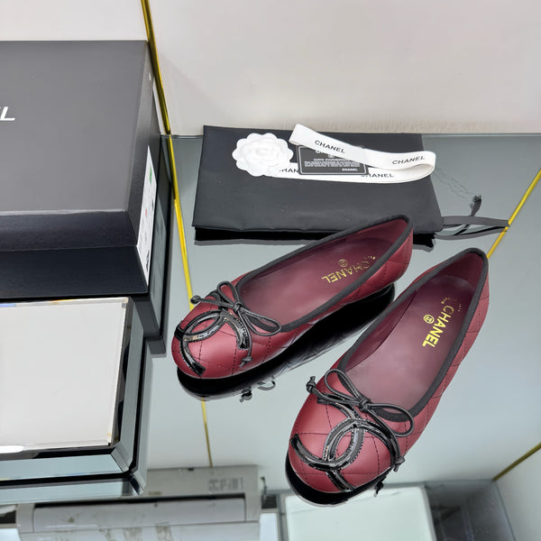 CC Loafers Burgundy Sheepskin Mix Bow 297793