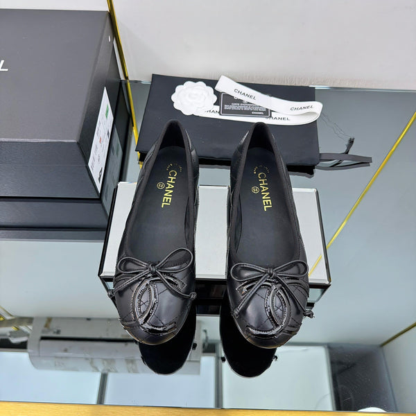 CC Loafers Black Sheepskin Mix Bow 297795