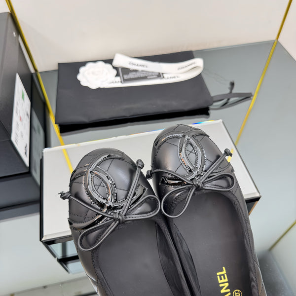 CC Loafers Black Sheepskin Mix Bow 297795