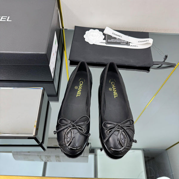 CC Loafers Black Sheepskin Mix Bow 297795