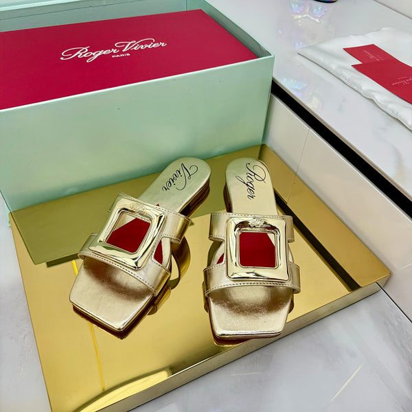 Belle Viv 25 Slides Gold Cowhide 332358