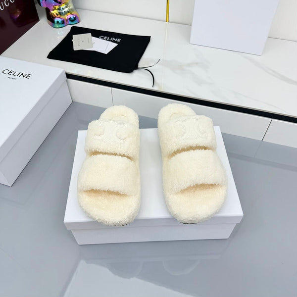 CL 25s Triomphe Slides 50mm White Wool & Rubber 434464