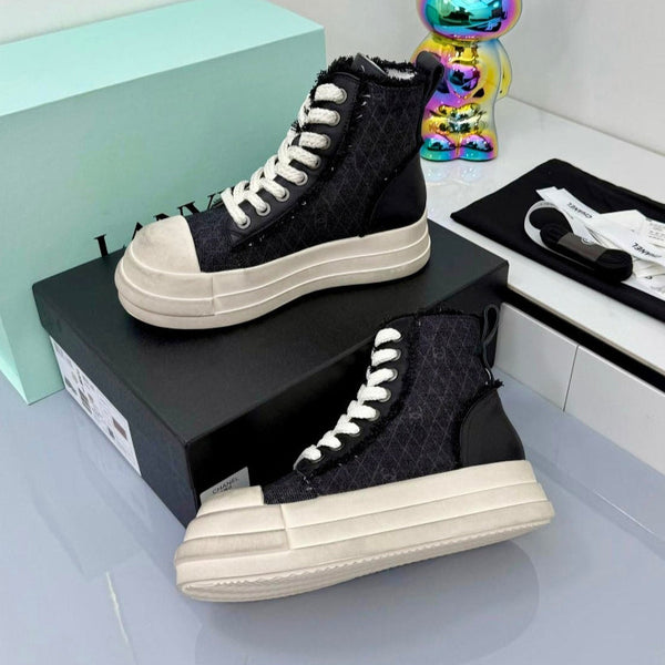 Chanel 25 High Sneaker Black White Cowhide Denim Frabic 469778