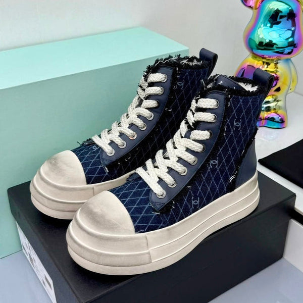 Chanel 25 High Sneaker Blue White Cowhide Denim Frabic 469779