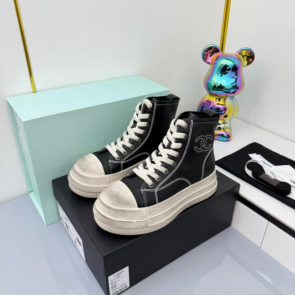 Chanel 25 High Sneaker Black White Cowhide 469782
