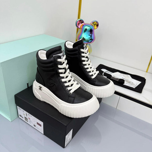 Chanel 2025 High-Top Sneakers Black White Cowhide 469794