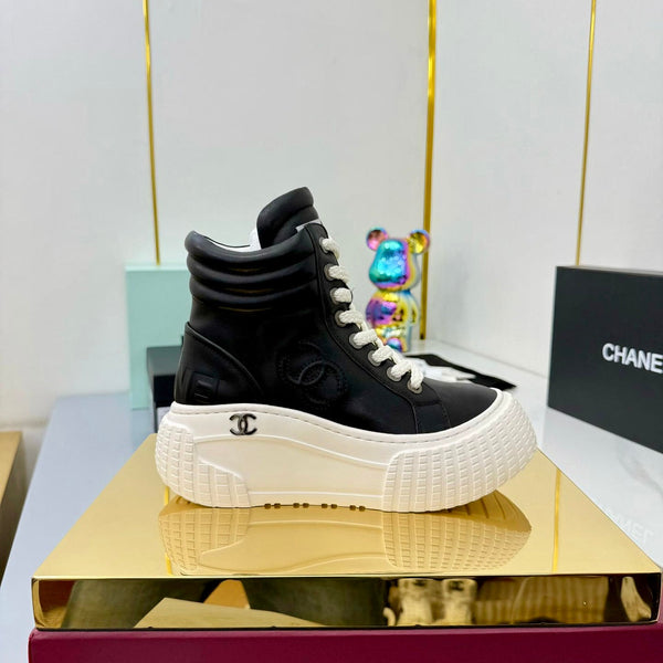 Chanel 2025 High-Top Sneakers Black White Cowhide 469794