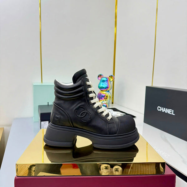 Chanel 2025 High-Top Sneakers Black White Cowhide 469786
