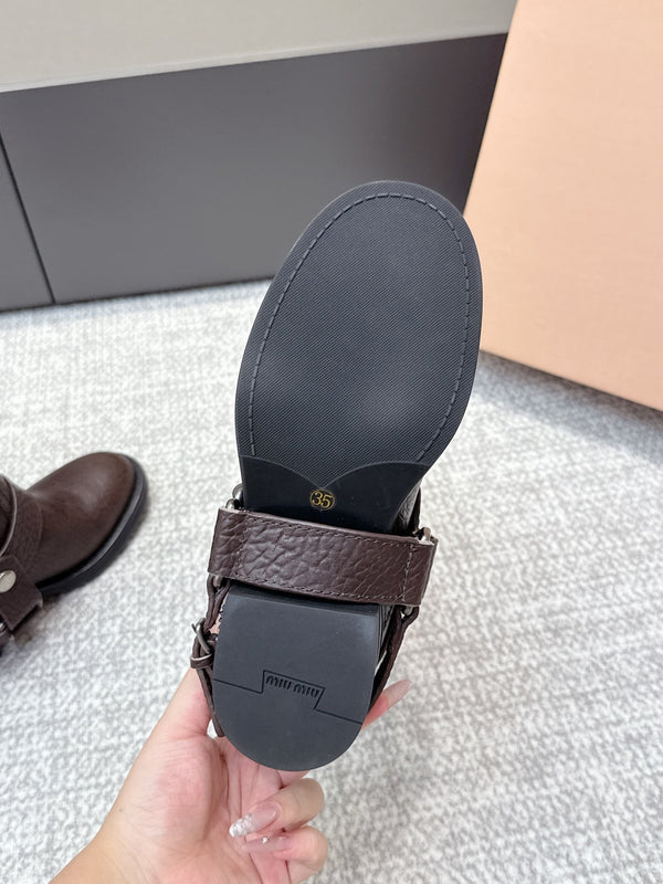 MIU MIU Martin boots Dark Brown Sheepskin 461849