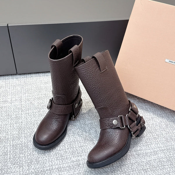 MIU MIU Martin boots Dark Brown Sheepskin 461849