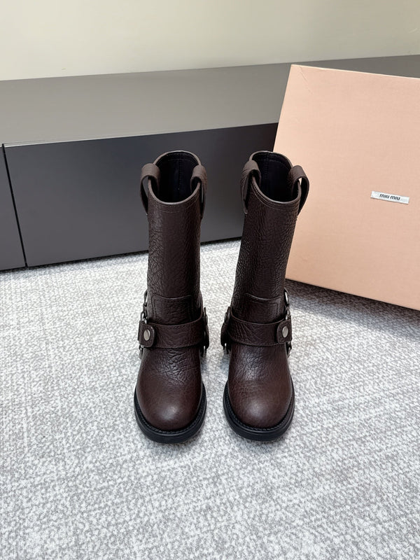MIU MIU Martin boots Dark Brown Sheepskin 461849