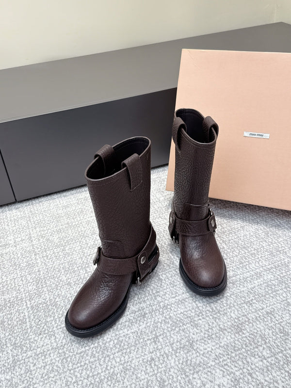 MIU MIU Martin boots Dark Brown Sheepskin 461849