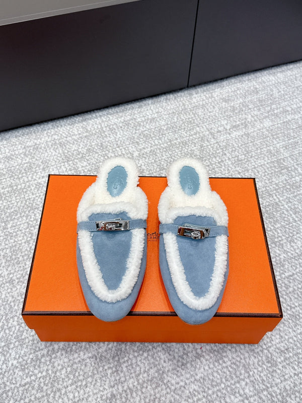 HM 25ss Oz Mule Blue Suede And Shearling 461939