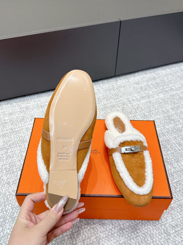 HM 25ss Oz Mule Brown Suede And Shearling 461940