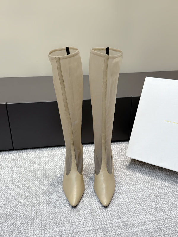 The Row Knee-High Boots 85mm Taupe Mesh Cowhide 451296