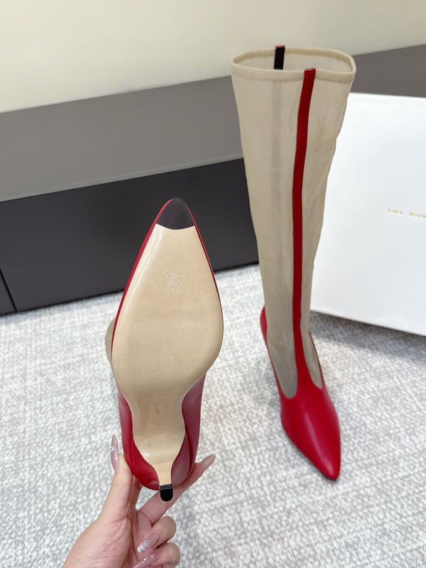 The Row Knee-High Boots 85mm Red Mesh Cowhide 451297