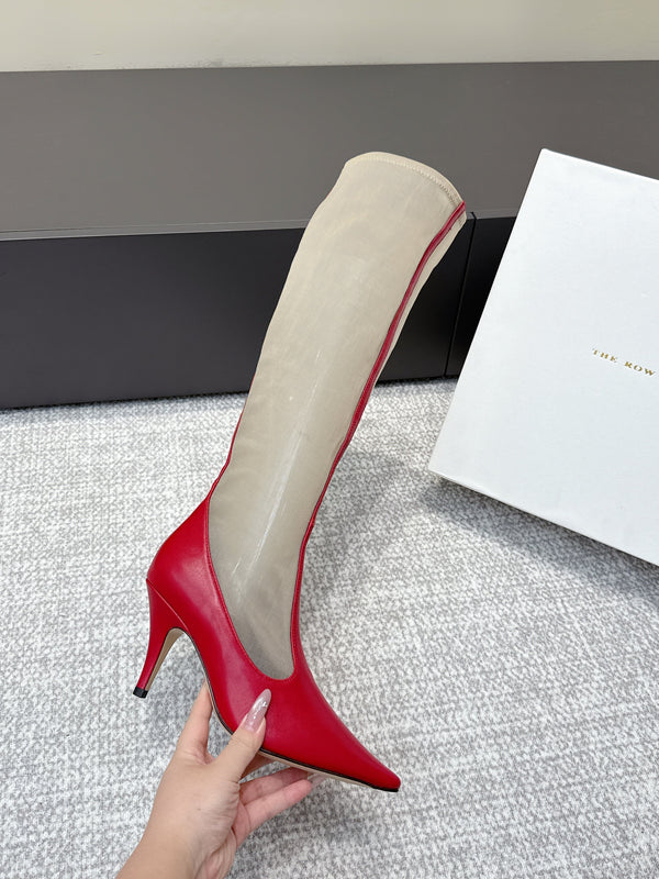 The Row Knee-High Boots 85mm Red Mesh Cowhide 451297