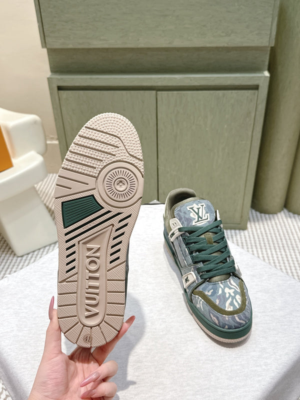 LV Trainer Sneakers Dark Oliver Monogram Denim 515188.