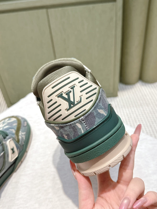 LV Trainer Sneakers Dark Oliver Monogram Denim 515188.