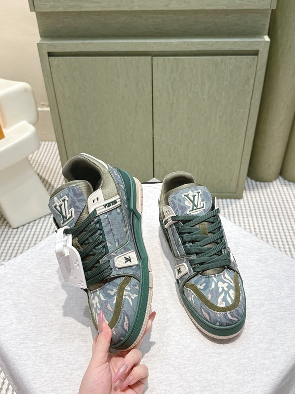 LV Trainer Sneakers Dark Oliver Monogram Denim 515188.