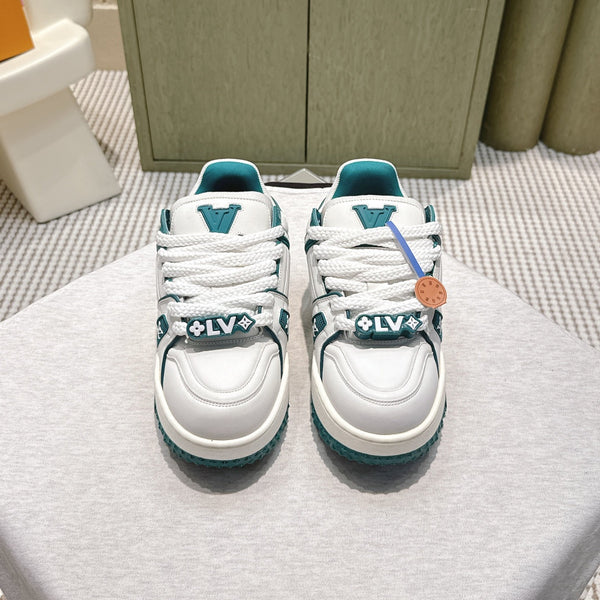 LV Trainer Maxi Sneakers White and Teal Calfskin Mesh 515199