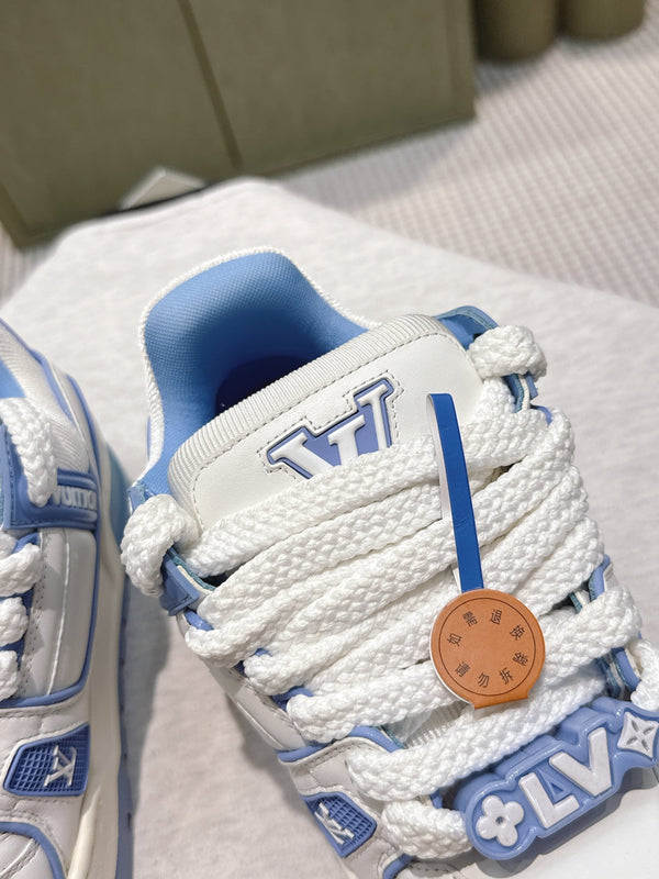 LV Trainer Maxi Sneakers White and Blue Calfskin Mesh 515200