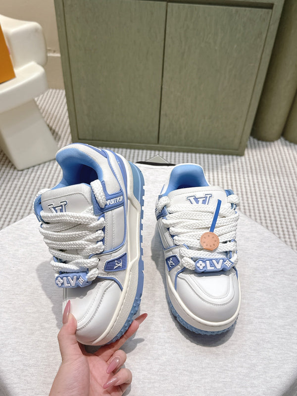 LV Trainer Maxi Sneakers White and Blue Calfskin Mesh 515200