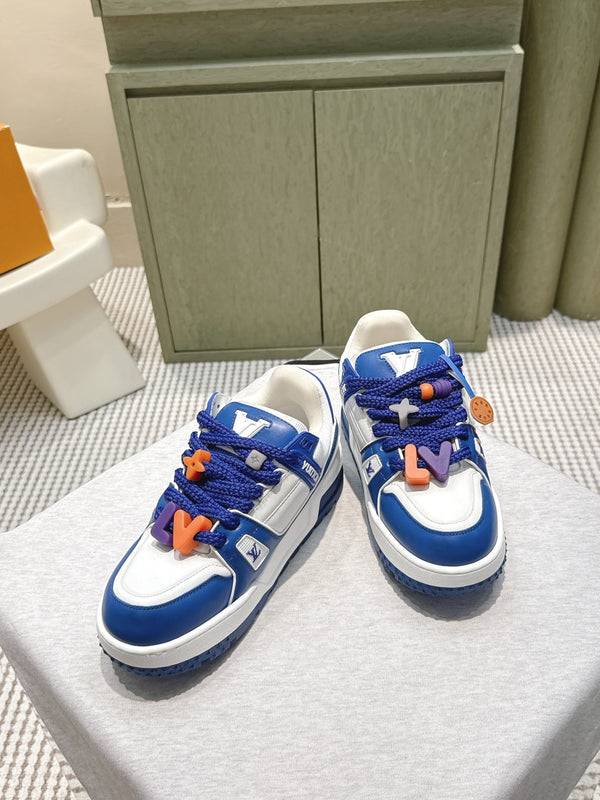 LV Trainer Maxi Sneakers Blue Mix White Calfskin Mesh 515192