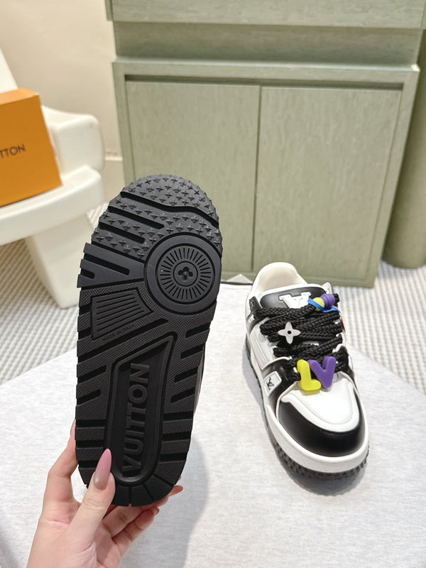 LV Trainer Maxi Sneakers Black Mix White Calfskin Mesh 515195