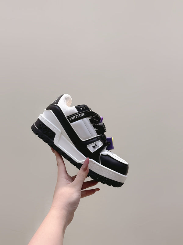 LV Trainer Maxi Sneakers Black Mix White Calfskin Mesh 515195