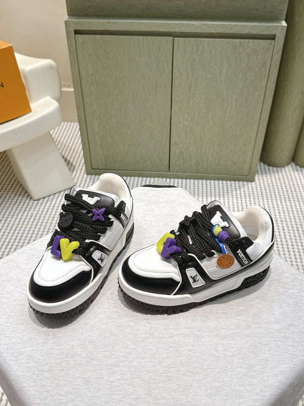 LV Trainer Maxi Sneakers Black Mix White Calfskin Mesh 515195