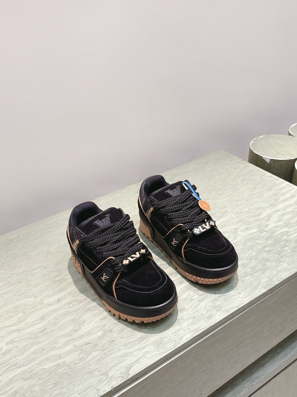 LV Trainer Maxi Sneakers Black Sude Mesh 515196