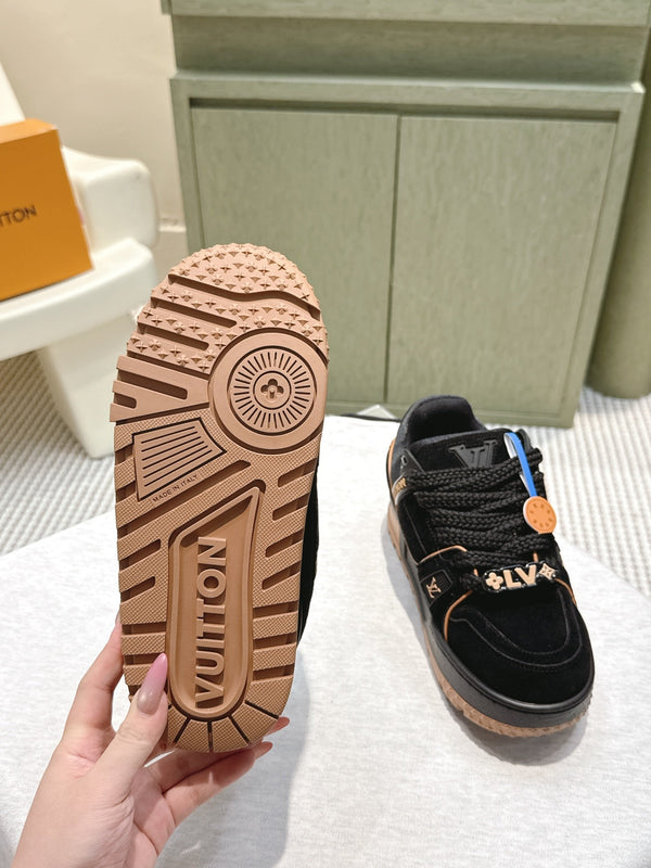 LV Trainer Maxi Sneakers Black Sude Mesh 515196