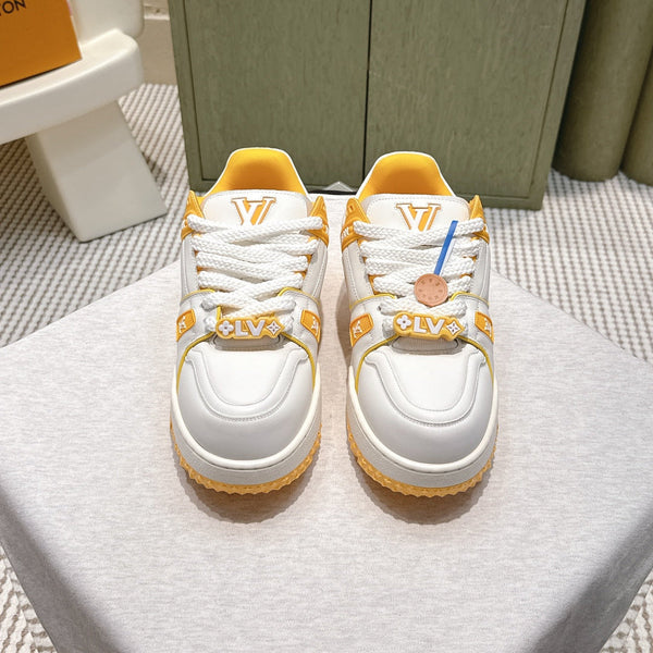 LV Trainer Maxi Sneakers White Mix Yellow Calfskin Mesh 515197