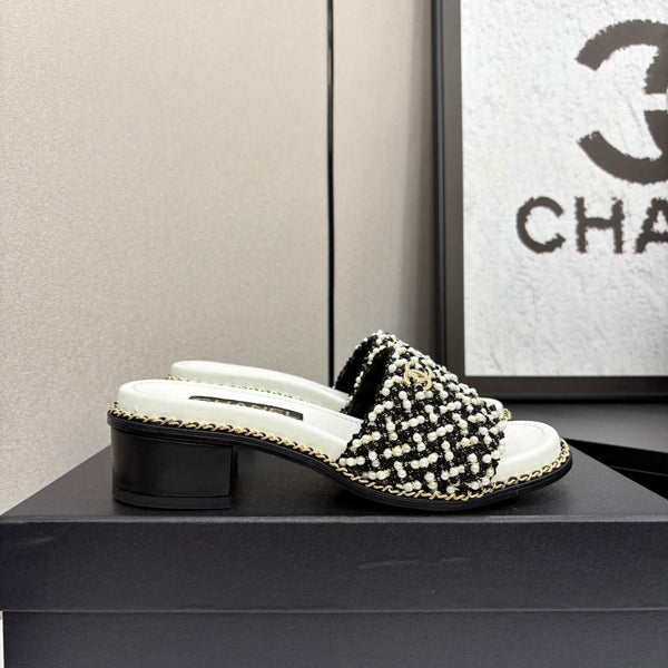 CC 25 Mules con tacco medio in velluto a coste perlato e pelle di agnello 270775