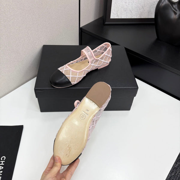 CC 25 Mary Jane White Pink Mesh Black Calfskin