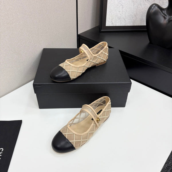 CC 25 Mary Jane Beige Mesh Black Calfskin