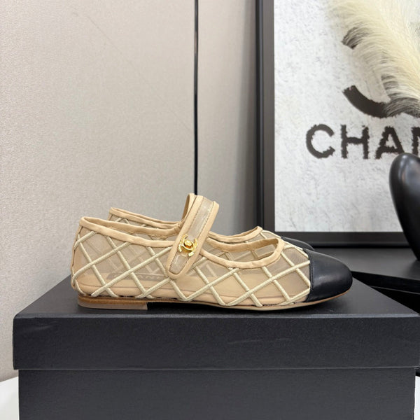 CC 25 Mary Jane Beige Mesh Black Calfskin