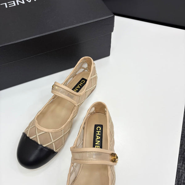 CC 25 Mary Jane Beige Mesh Black Calfskin